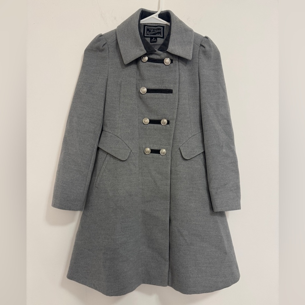 Rothschild Gray Pea Coat with A-line Design and Prominent Collar